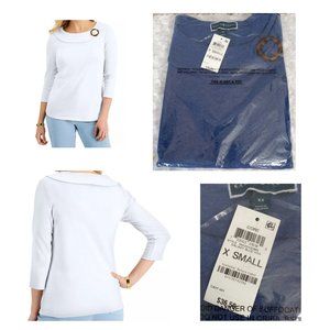 NWT Karen Scott Solid Shawl-Collar 3/4-Sleeve Top, Created for Macy's Sz XS